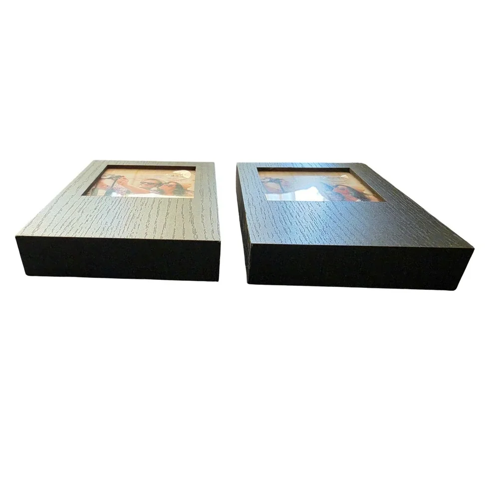 Set of 2 Black Wood 4x4 Box Photo Frames Room Essentials Modern Minimalist